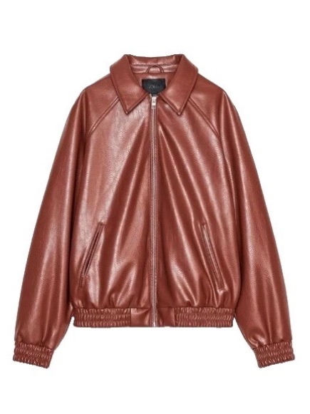 Nwt Zara Women’s Faux Leather Casual Bomber Jacket In Chestnut Brick Sz. Xl Coat